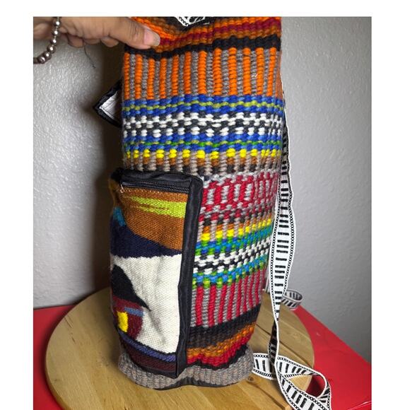 Boho Wool Backpack Aztec Print Linedd Hippie Retro Western Homemade - Picture 5 of 10